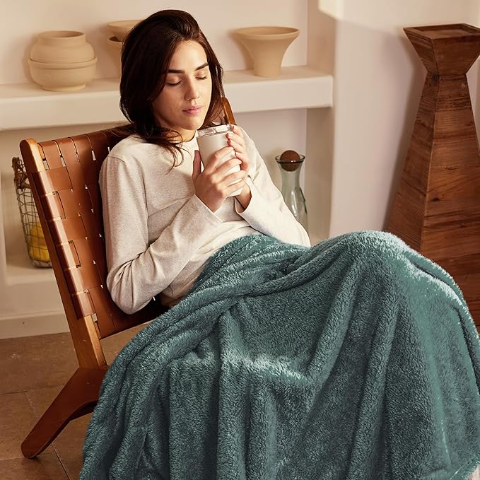 Exclusivo Mezcla Plush Fuzzy Fleece Bed Blanket Twin Size, Super Soft, Fluffy and Warm Blankets for Couch, Bed, All Season (Celadon, 90x66 inches)