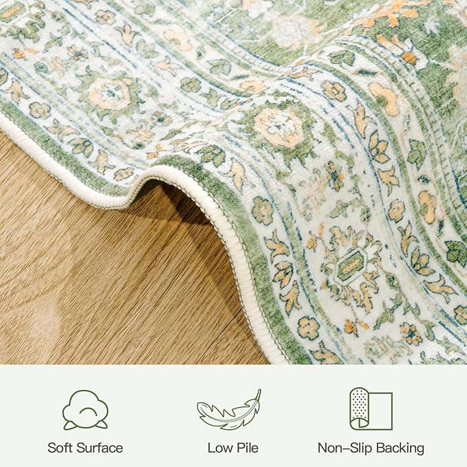 Lofus 9x12 Area Rug for Living Room, Light Green Washable Area Rugs with Non-Slip Backing,Soft Boho Carpets for Bedroom Dining Room Home Office Indoor Nursery