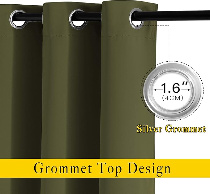 NICETOWN Olive Curtains 102 inches Long, Grommet Thermal Insulated Solid Blackout Curtains Privacy Window Treatments for Bedroom/Living Room, W46 x L102, 2 Panels