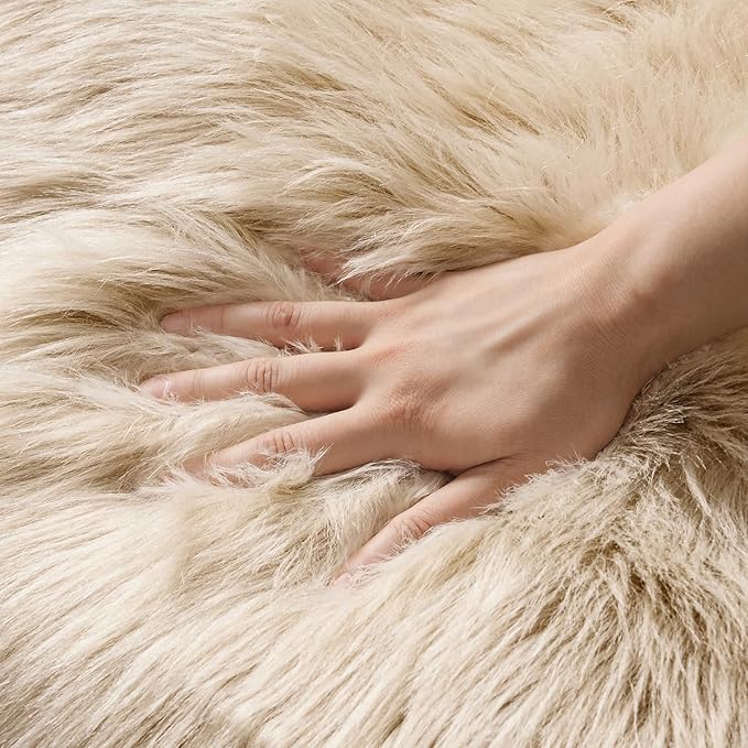 MIULEE Luxury Super Soft Fluffy Area Rug Faux Fur Sheepskin Rug Decorative Plush Shaggy Carpet for Bedside Sofa Floor Nursery 2 x 6 Feet, Beige