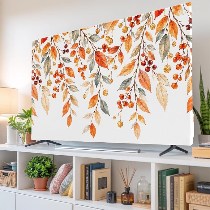 Autumn Leaves Orange Watercolor Indoor TV Cover, Elastic TV Screen Protector - Image 6