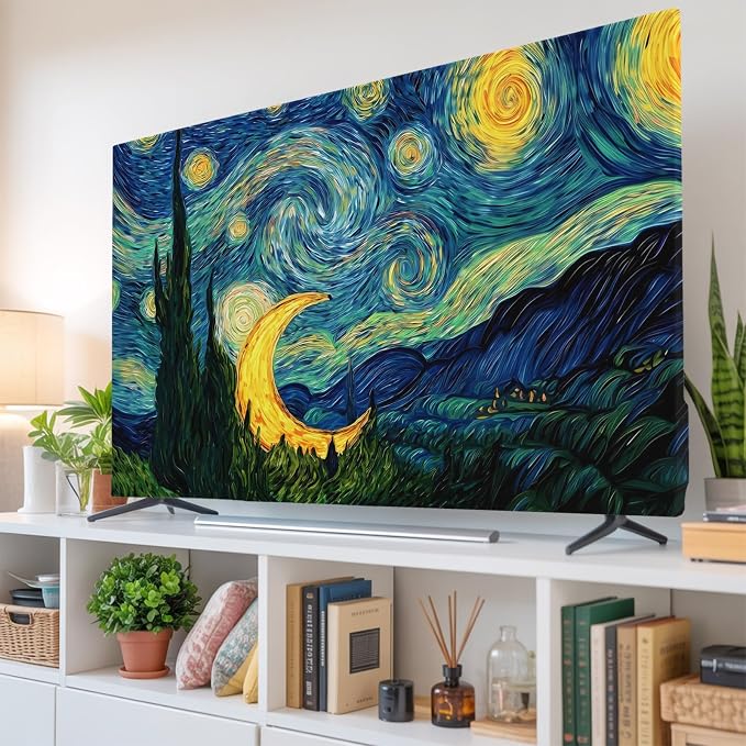 Starry Sky Moon Stars Forest Indoor TV Cover, Elastic TV Screen Protector Oil - Image 6