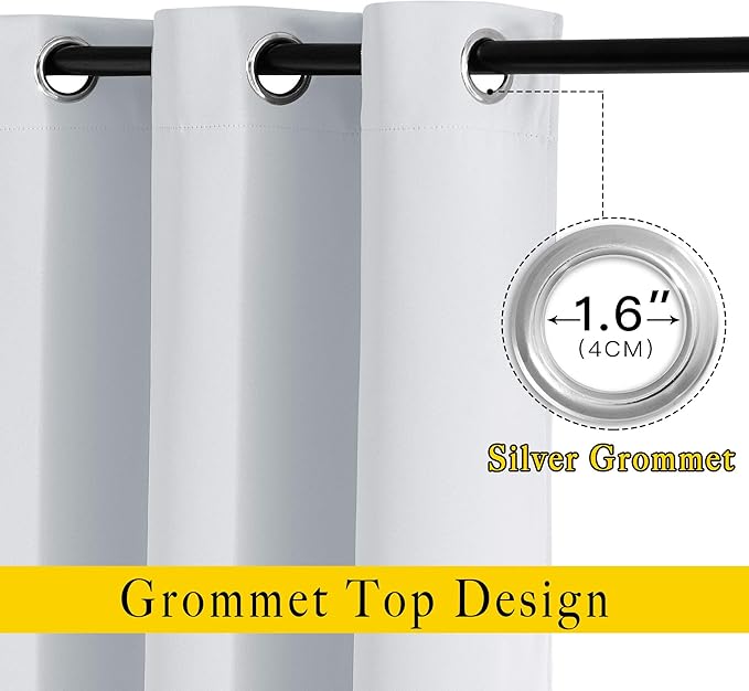 NICETOWN Room Darkening Curtains for Living Room - Easy Care Solid Thermal Insulated Grommet Darkening Curtains/Panels/Drapes for Bedroom (2 Panels, 52 by 72, Greyish White)