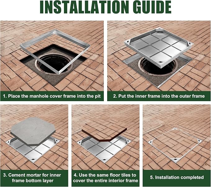 28x28x2.4 inch Invisible Stainless Steel Manhole Cover and Frame, Recessed - Image 7