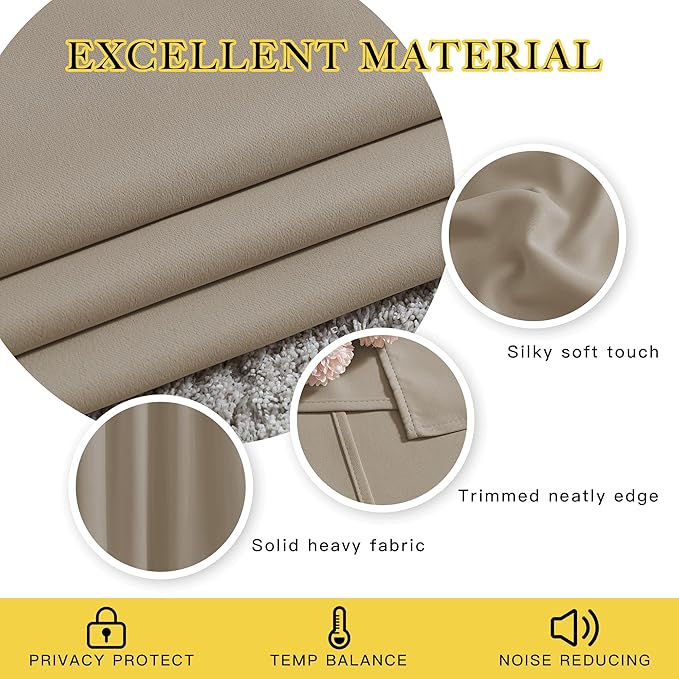 NICETOWN Bedroom Blackout Curtains and Drapes - Energy Smart Thermal Insulated Solid Grommet Blackout Draperies for Living Room (2 Panels, 52 inches x 72 inches, Taupe)