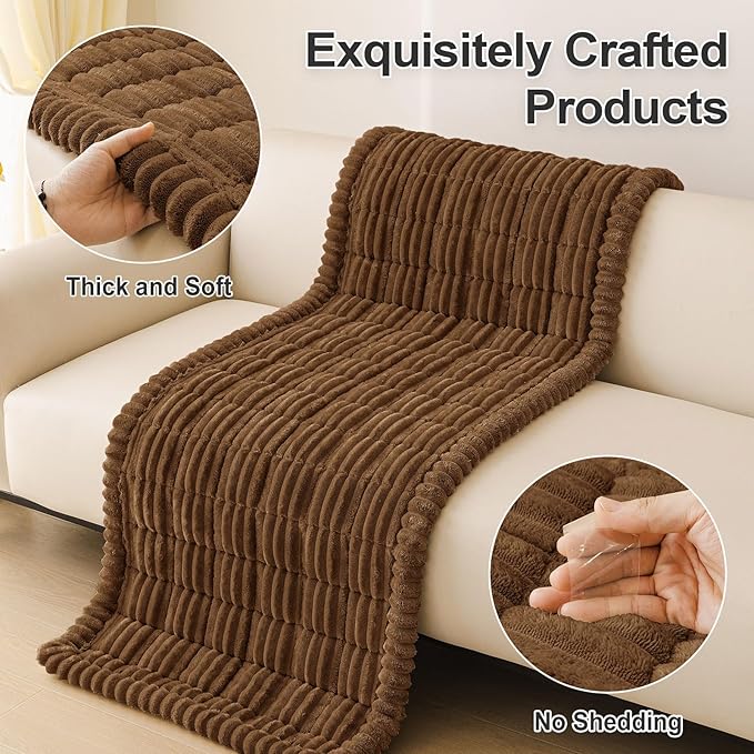 hyha Couch Covers for Dogs Washable, Non Slip Plush Dog Sofa Protectors, Fuzzy Pet Couch Covers for 3 Cushion Sofa Pet Friendly (Brown, 27.6" x 82.7")