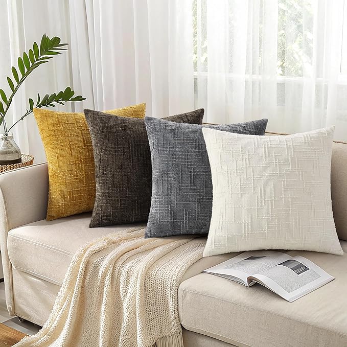 decorUhome Summer Mustard Yellow Chenille Euro Sham Throw Pillow Covers 24x24 Set of 2 Textured Cozy Slubby Couch Pillow Covers Modern Farmhouse Boho Decorative Pillow Cases for Bed Sofa Living Room