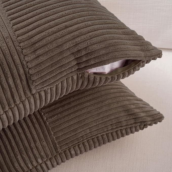Fancy Homi 2 Packs Dark Brown Decorative Throw Pillow Covers 18x18 Inch for Living Room Couch Bed Sofa, Rustic Farmhouse Boho Home Decor, Soft Corss Corduroy Patchwork Textured Cushion Case 45x45 cm