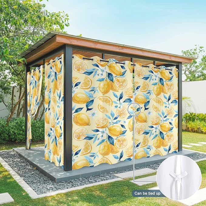 Lemon Outdoor Curtains for Patio Lemon Leaves Summer Plants Begin Waterproof - Image 7