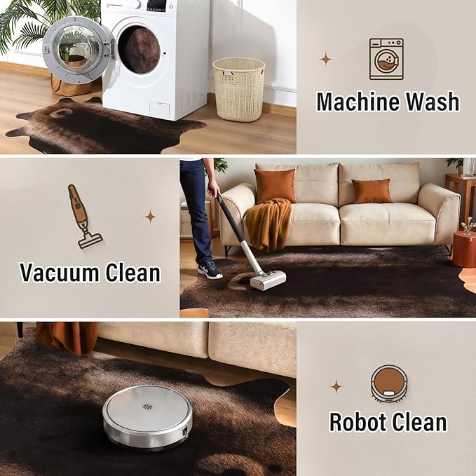 AROGAN Premium Bear Print Rug 5.2x6.2 Feet, Machine Washable Faux Fur Rug, Non-Slip Animal Print Hide Bear Skin Area Rug for Bedroom Living Room Home Decor