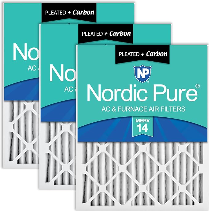 Nordic Pure 16x25x2 Pleated MERV 14 Plus Carbon Air Filters 3 Pack | Actual by NordicPure