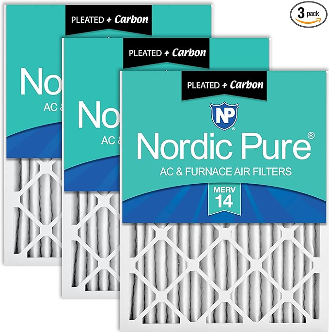 Nordic Pure 20x24x2 Pleated MERV 14 Plus Carbon Air Filters 3 Pack | Actual by NordicPure