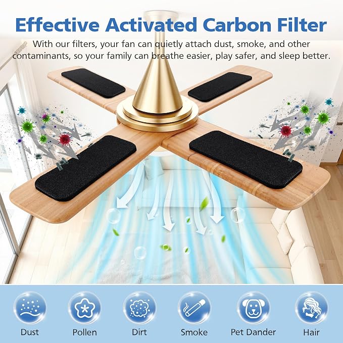 20 PCs Ceiling Fan Filters for Blades, Activated Carbon Fan Blade Air Filters - Image 2
