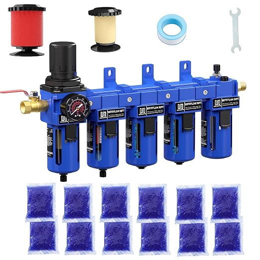 NEWPO 1/2" NPT 5 Stage Air Filter Regulator Lubricator Combo, Compressed Air by NEWPO