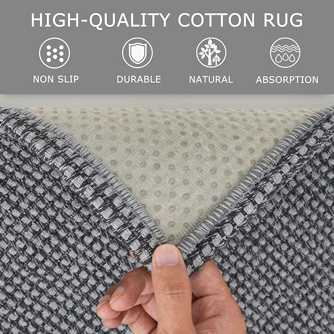 KOZYFLY Boho Rugs for Entryway Rugs 4x6 ft Washable Area Rugs Rubber Backed Living Room Rugs Braided Woven Cotton blend Indoor Outdoor Floor Carpet for Dining Room Living Room Bedroom, Dark Grey