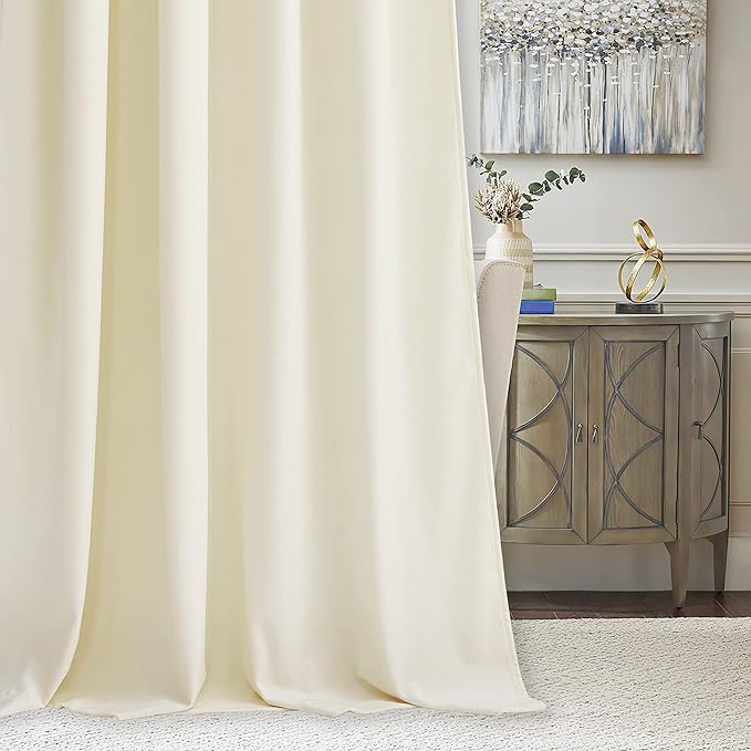 RYB HOME Ivory White Velvet Curtains 72 inches with Hook Belt, Soft Fabric Room Darkening Thermal Insulated Luxurious Home Decor Curtains for Living Room Bedroom, W 42" x L 72", 2 Panels Set