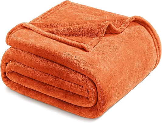 Exclusivo Mezcla Fleece Blanket King Size for Bed, Super Soft and Warm, All Season, Cozy, Plush, Lightweight, 90x104 Inches, Burnt Orange