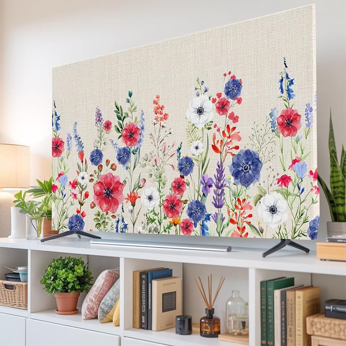 Natural Garden Poppy Wildflowers Indoor TV Cover, Elastic TV Screen Protector - Image 6