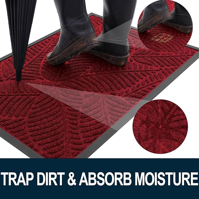 Colorxy Waterproof Doormat, Sturdy Natural Rubber Front Indoor Mat, Non Slip Low Profile Indoor Outdoor Door Mats, Stain and Fade Resistant Floor Mat, Easy Clean Patio Entry Mat, 71''x23'', Burgundy
