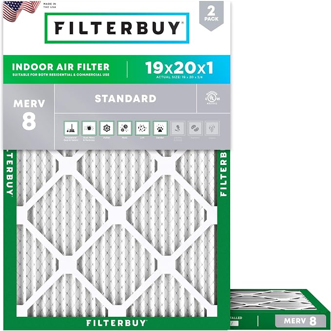 Filterbuy 19x20x1 Air Filter MERV 8 Essential Dust & Allergy Defense, by Filterbuy
