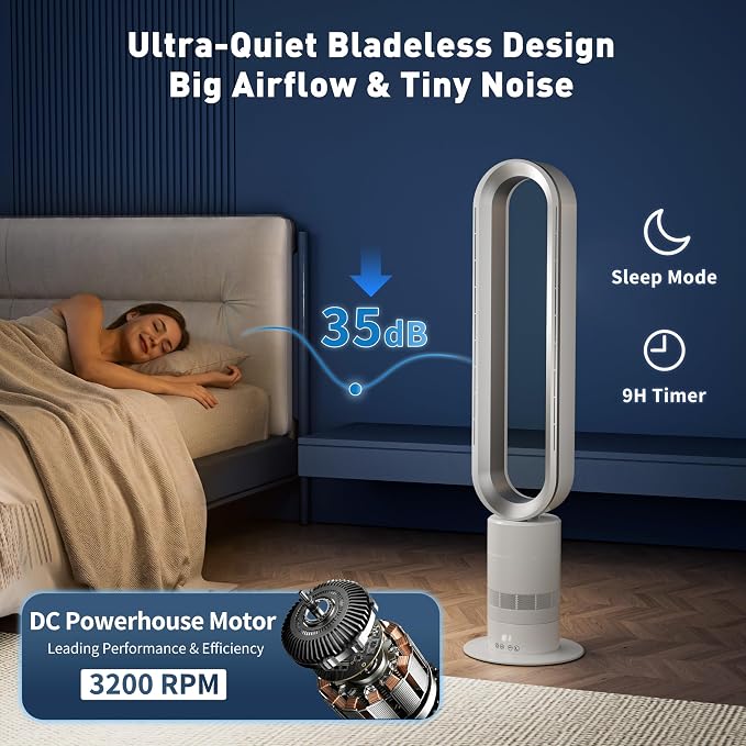 Xcity H601 Bladeless Tower Fan, 10 Cooling Speeds, Remote Control, Ultra-Quiet - Image 4