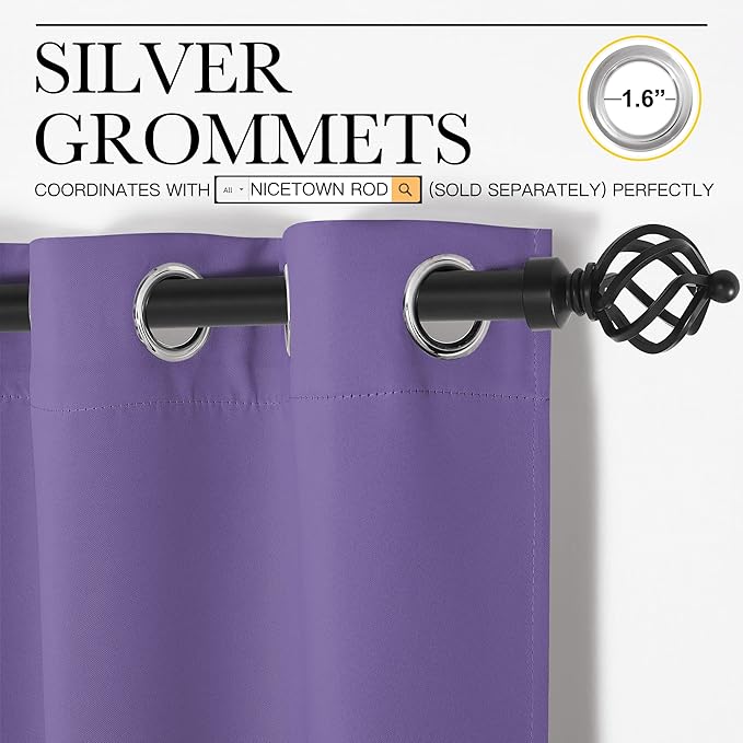 NICETOWN Bedroom Curtain Panels Blackout Draperies, Thermal Insulated Solid Grommet Blackout Curtains/Drapes (1 Pair, 34 by 63 inches, Lilac Purple)