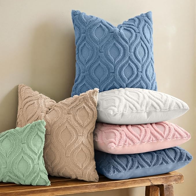 decorUhome Throw Pillow Covers 26x26 Inch Set of 2, Soft Plush Faux Wool Dusty Blue Solid Couch Pillow Covers, Accent Euro Sham Farmhouse Neutral Square Pillow Cases for Sofa Bed Living Room