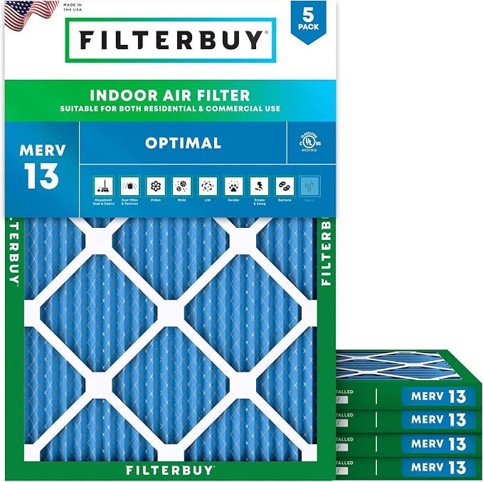 Filterbuy 12x16x1 Air Filter MERV 13 Optimal Smoke & Allergy Defense, by Filterbuy