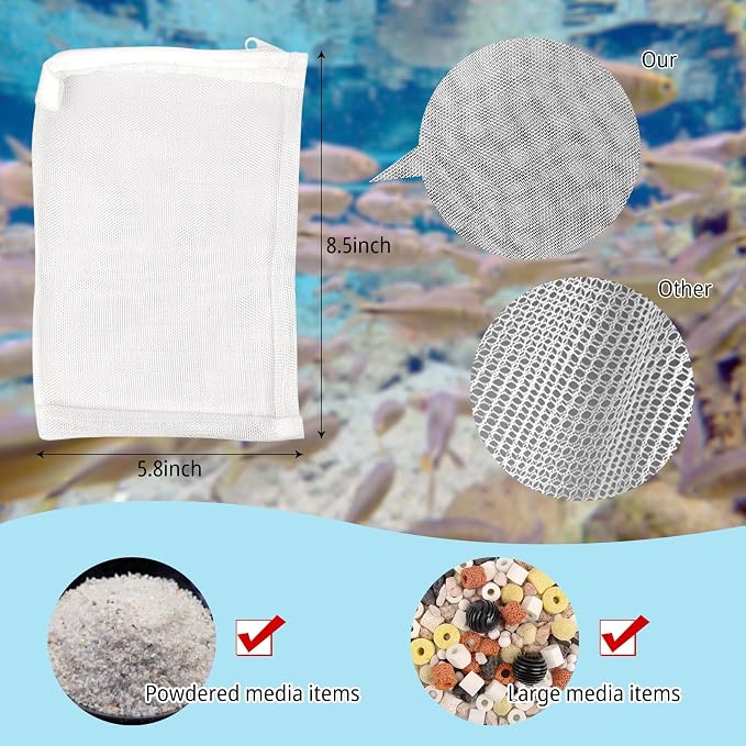 5 Pack Aquarium Filter Media Bags, 5.5 x 7.9 Inch Reusable Mesh Bags - Image 2