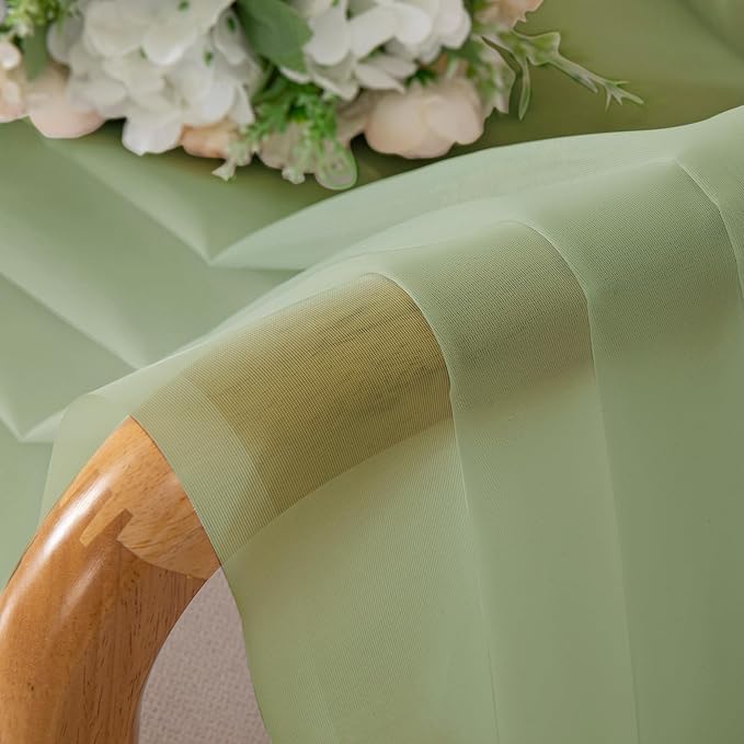 Chyhomenyc Light Green Sheer Curtains 36 inch Length 2 Panels Set, Light Filtering Voile Short Window Curtians for Bathroom Living Room Farmhouse Small Windows, Each 42Wx36L in, 2PCS