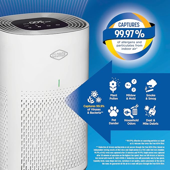 Clorox HEPA Air Purifiers for Home, True HEPA Filter, Medium Rooms Up to 1 - Image 3