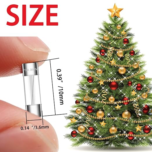 Tnisesm 20 Pcs Christmas Light fuses 5A 3.6x10mm 125V Fast Blow Glass Fuses - Image 2