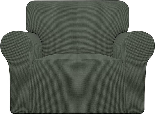 Easy-Going Stretch Oversized Chair Sofa Slipcover 1-Piece Couch Sofa Cover Furniture Protector Soft with Elastic Bottom for Kids Spandex Jacquard Fabric Small Checks Olive Green