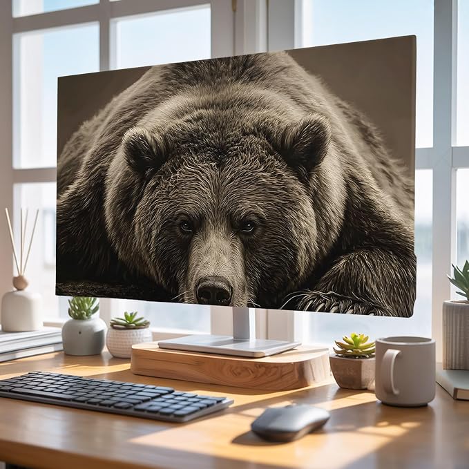 Rustic Brown Grizzly Bear Indoor TV Cover, Elastic TV Screen Protector Abstract - Image 4