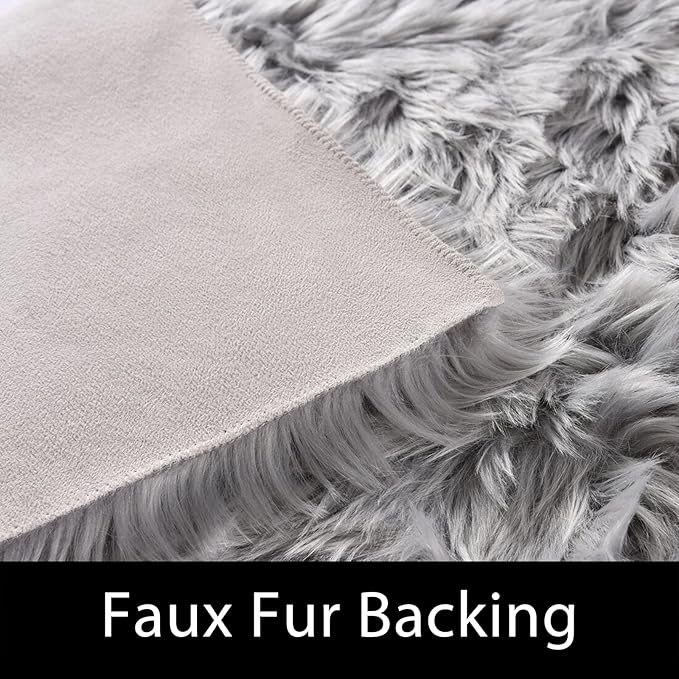 Latepis Faux Sheepskin Fur Rug 2x4 Feet Light Grey Fluffy Rugs Shag Furry Rug Small Area Rugs Carpet for Bedroom Living Room, Cushion