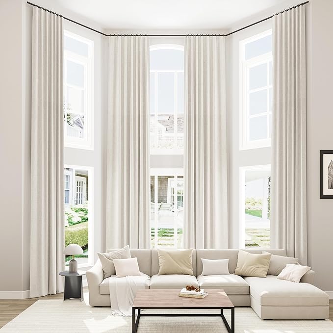 Guken Cream 100% Blackout Cream Linen Curtains 52 Inch Wide by 136 Inch 2 Panels Set for Living Room Bedroom Back Tab/Rod Pocket Thermal Insulated Black Out Drapes Room Darkening Window Curtains