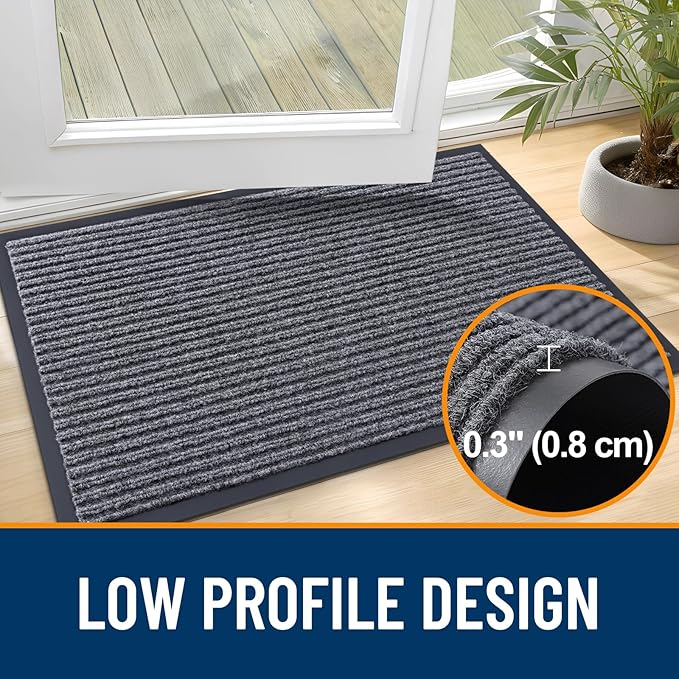 OLANLY Front Door Mat Indoor Outdoor Entrance, 2-Pack 33 x 21 Inch, Waterproof Heavy Duty Doormat, Fade Resistant, Low Profile, Easy Clean Patio Porch Welcome Floor Mats for Entry, Grey