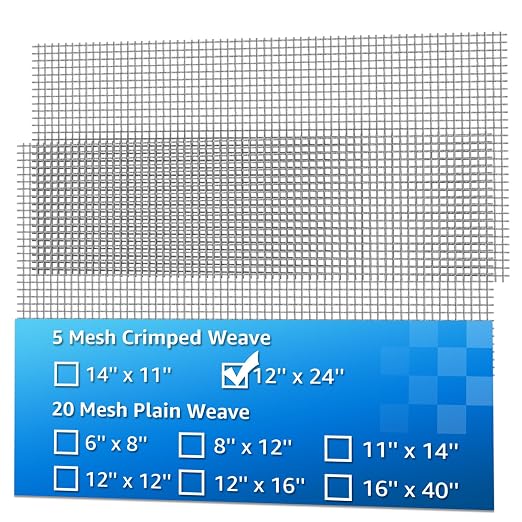 AMZDEPOT 2 Pack 12"x24" Wire Mesh, 5 Mesh Crimped Stainless Steel Mesh by AMZDEPOT