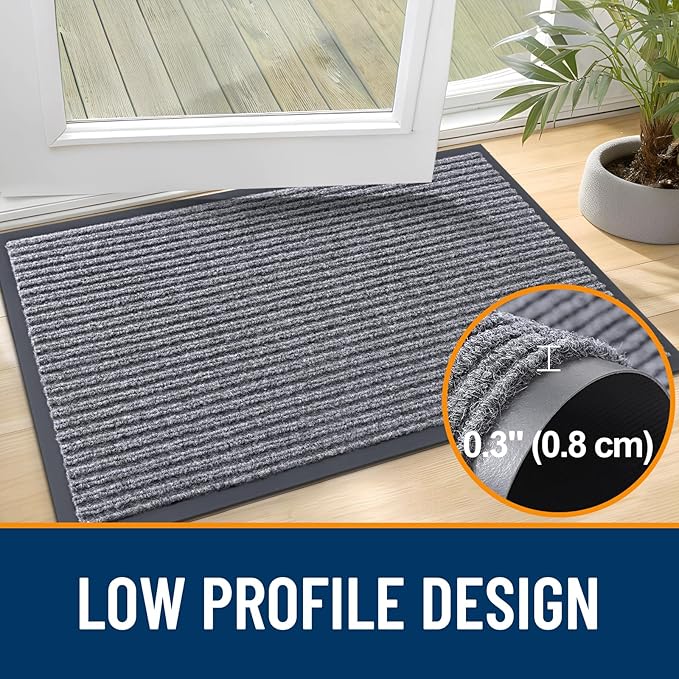 OLANLY Front Door Mat Indoor Outdoor Entrance, 2-Pack 33 x 21 Inch, Waterproof Heavy Duty Doormat, Fade Resistant, Low Profile, Easy Clean Patio Porch Welcome Floor Mats for Entry, Light Gray