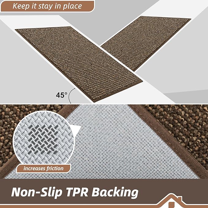 BEQHAUSE Kitchen Rugs and Mats 2PCS, Non-Slip Kitchen Mats for Floor, Absorbent and Stain Resistant Kitchen Runner, Machine Washable Rugs for Kitchen, Laundry & Sink, 24"x36"+24"x60", Brown