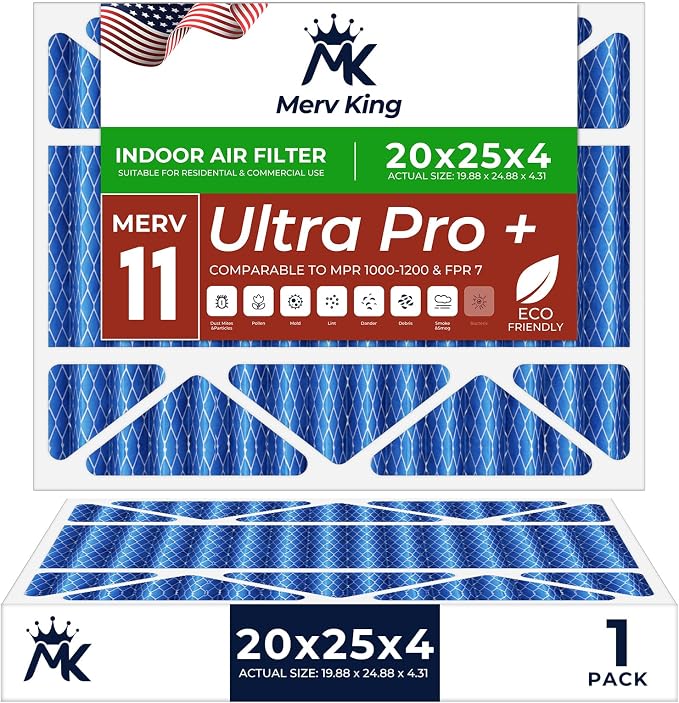 MervKing 20x25x4 Air Filter Actual Size: 19.88" x 24.88" x 4.31" MERV 11 MPR by MervKing