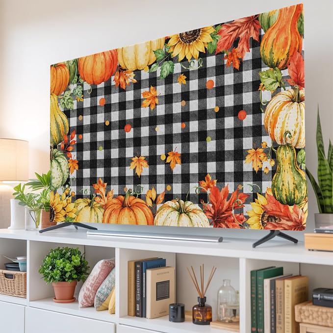 Thanksgiving Autumn Orange Pumpkins Indoor TV Cover, Elastic TV Screen - Image 6