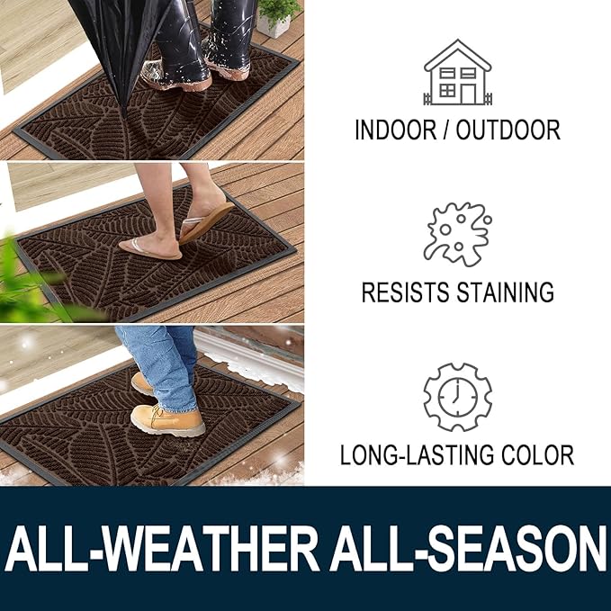 Colorxy Waterproof Doormat, Sturdy Natural Rubber Front Door Mats, Non Slip Low Profile Indoor Outdoor Entrance Mat, Stain Resistant Easy Clean Floor Mat for Patio or Entryway, 36''x24'', Dark Brown