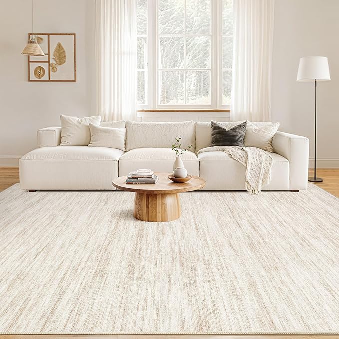 Nakagishi 5x8 Area Rugs Living Room: Washable Large Vintage Rug Neutral Non-Slip Soft Stain Resistant Indoor Carpet for Bedroom Nursery Dining Room Office Playroom - Beige-01