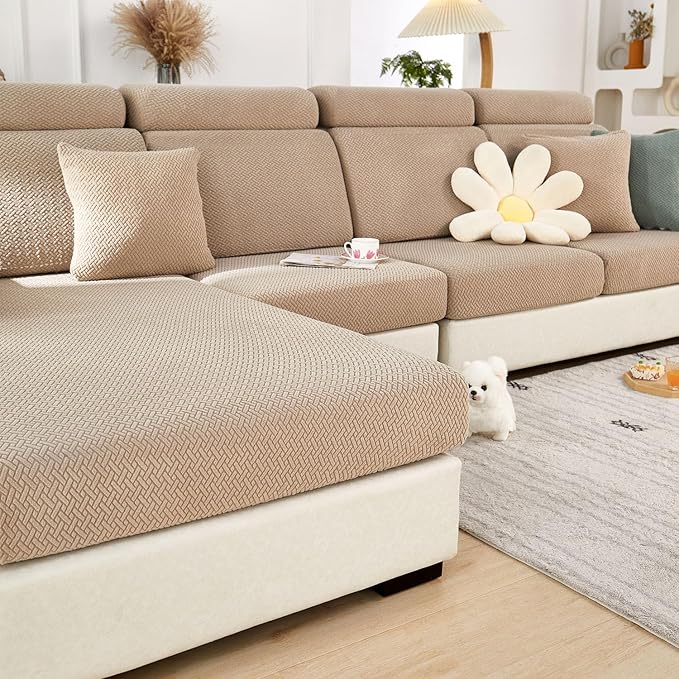 Sofa Covers Couch Covers for Sofa Pet Friendly Couch Cushion Covers Universal Sofa Covers Washable Stretch Slipcovers for Sectional Sofa (Texture Light Coffee,Chaise Cover)