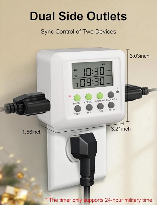 NOVKIT 3-in-1 Dual Outlet Timer Plug - Image 2