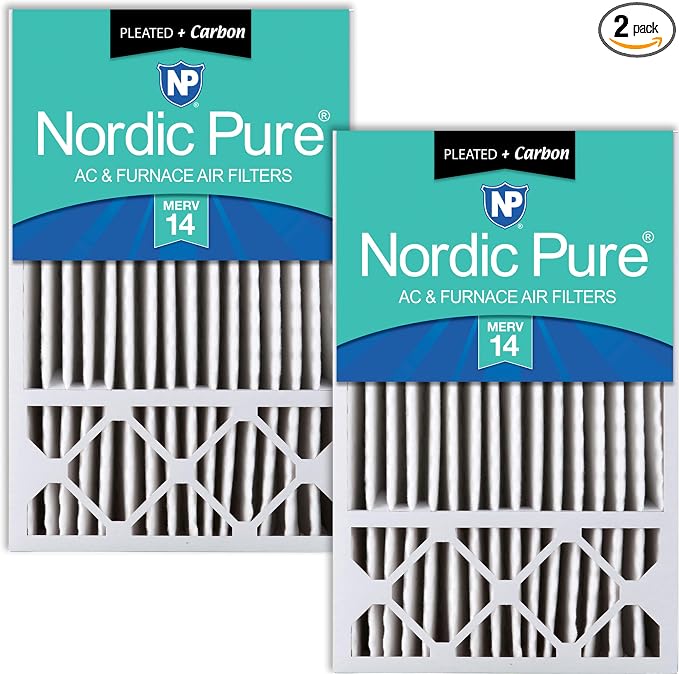 Nordic Pure 16x25x5 Pleated MERV 14 Plus Carbon Air Filters 2 Pack | Actual by NordicPure
