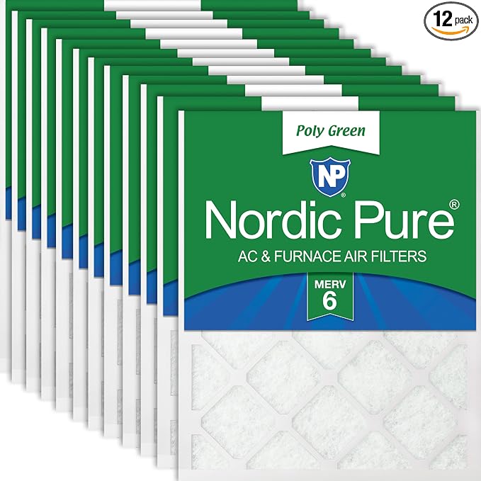 Nordic Pure 10x20x1 Poly Green MERV 6 AC Furnace Air Filters 12 Pk | Actual by NordicPure