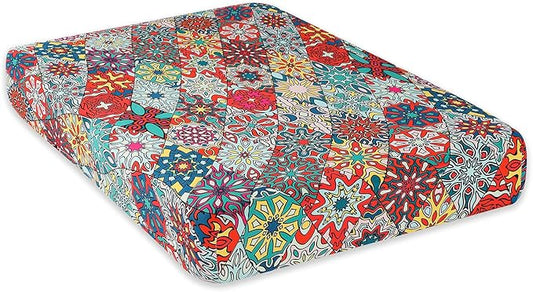 hyha Printed Couch Cushion Covers, Floral Sofa Covers Washable for 3 Cushion Couch, Stretch Pattern Outdoor Cushion Covers for Patio Furniture with Elastic Bottom(Large, Diamond Mandala)