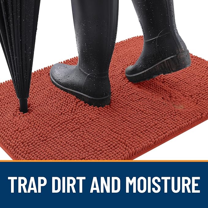 OLANLY Dog Door Mat for Muddy Paws 70x32, Absorbs Moisture and Dirt, Absorbent Non-Slip Washable Doormat, Quick Dry Chenille Mud Mat for Dogs, Entry Indoor Entryway Carpet for Inside Floor, Maple Red